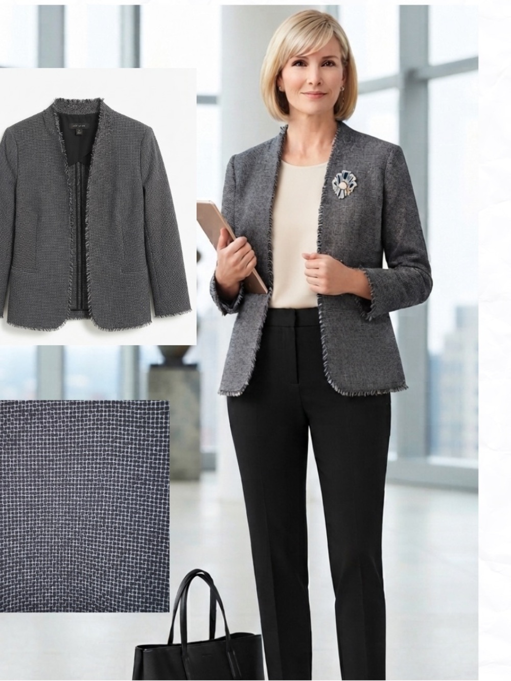 Ann Taylor Tweed Fringe Blazer Minimalist Career Quiet Luxury Wealth Size 12